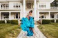 Ball Gown V-neck Satin Cut Out Tiered Prom Dresses