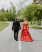 Mermaid V-neck Satin Tiered Prom Dresses With Appliques