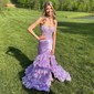 Mermaid V-neck Satin Tiered Prom Dresses With Appliques