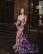 Mermaid V-neck Satin Tiered Prom Dresses With Appliques