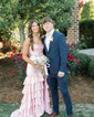 Mermaid Strapless Satin Tiered Prom Dresses With Appliques