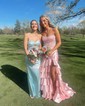 Mermaid Strapless Satin Tiered Prom Dresses With Appliques