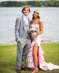Mermaid Strapless Satin Tiered Prom Dresses With Appliques
