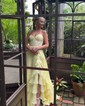 A-line Strapless Chiffon Ruffle Tiered Prom Dresses With Appliques