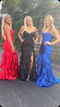 Mermaid Strapless Satin Ruffle Tiered Prom Dresses With Ruched