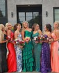 Mermaid Strapless Satin Ruffle Tiered Prom Dresses With Ruched
