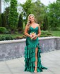 Mermaid Strapless Satin Ruffle Tiered Prom Dresses With Ruched