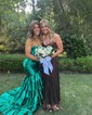 Mermaid Strapless Satin Ruffle Tiered Prom Dresses With Ruched