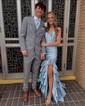 Mermaid Strapless Satin Ruffle Tiered Prom Dresses With Ruched