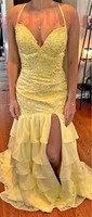 Mermaid V-neck Chiffon Tiered Prom Dresses With Appliques