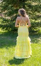 Mermaid V-neck Chiffon Tiered Prom Dresses With Appliques