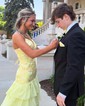 Mermaid V-neck Chiffon Tiered Prom Dresses With Appliques