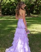 Mermaid V-neck Chiffon Tiered Prom Dresses With Appliques
