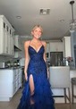 Mermaid V-neck Chiffon Tiered Prom Dresses With Appliques