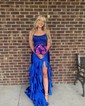 Mermaid Strapless Satin Tiered Prom Dresses With Appliques