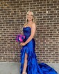 Mermaid Strapless Satin Tiered Prom Dresses With Appliques