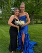 Mermaid Strapless Satin Tiered Prom Dresses With Appliques