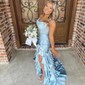 Mermaid Strapless Satin Tiered Prom Dresses With Appliques