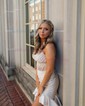 Mermaid Strapless Satin Tiered Prom Dresses With Appliques