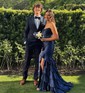 Mermaid Strapless Satin Tiered Prom Dresses With Appliques