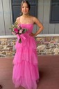 Ball Gown Square Neck Tulle Ruffle Tiered Prom Dresses