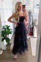 Ball Gown Square Neck Tulle Ruffle Tiered Prom Dresses