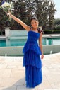 Ball Gown Square Neck Tulle Ruffle Tiered Prom Dresses