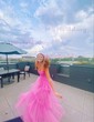 Ball Gown Square Neck Tulle Ruffle Tiered Prom Dresses