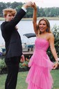 Ball Gown Square Neck Tulle Ruffle Tiered Prom Dresses