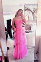 Ball Gown Square Neck Tulle Ruffle Tiered Prom Dresses