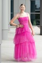 Ball Gown Square Neck Tulle Ruffle Tiered Prom Dresses