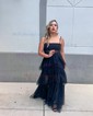 Ball Gown Square Neck Tulle Ruffle Tiered Prom Dresses