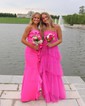 Ball Gown Square Neck Tulle Ruffle Tiered Prom Dresses