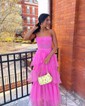 Ball Gown Square Neck Tulle Ruffle Tiered Prom Dresses