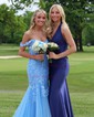 Mermaid Off-the-shoulder Tulle Prom Dresses With Appliques