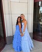 Ball Gown Strapless Chiffon Ruffle Tiered Prom Dresses