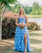 Ball Gown Strapless Chiffon Ruffle Tiered Prom Dresses