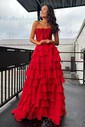 Ball Gown Strapless Chiffon Ruffle Tiered Prom Dresses