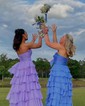 Ball Gown Strapless Chiffon Ruffle Tiered Prom Dresses