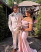 Sheath/Column Off-the-shoulder Satin Corset Prom Dresses With Appliques