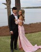 Sheath/Column Off-the-shoulder Satin Corset Prom Dresses With Appliques