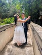 A-line V-neck Tulle Ankle-length Short Prom Dresses With Pockets