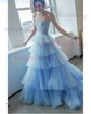 Ball Gown Strapless Tulle Ruffle Tiered Prom Dresses