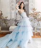 Ball Gown Strapless Tulle Ruffle Tiered Prom Dresses