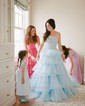 Ball Gown Strapless Tulle Ruffle Tiered Prom Dresses