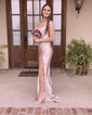 Sheath/Column Cowl Neck Satin Corset Prom Dresses With Ruched