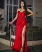 Sheath/Column Cowl Neck Satin Corset Prom Dresses With Ruched