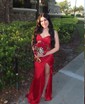 Sheath/Column V-neck Satin Corset Prom Dresses With Ruched