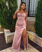 Sheath/Column V-neck Satin Corset Prom Dresses With Ruched