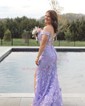 Sheath/Column Off-the-shoulder Tulle Lace 3D Floral Prom Dresses